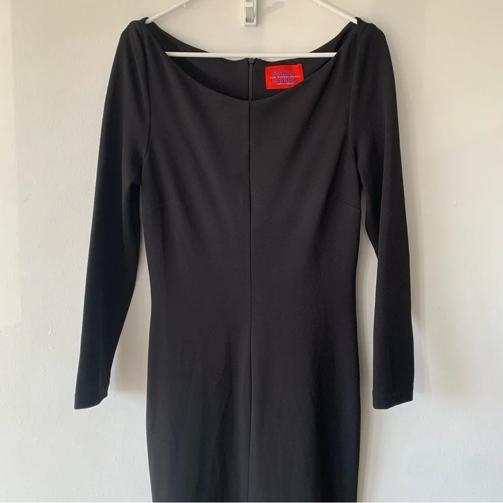 NWT Solace London Perrine Boatneck Bateau Long Sleeve Maxi Dress Gown Black